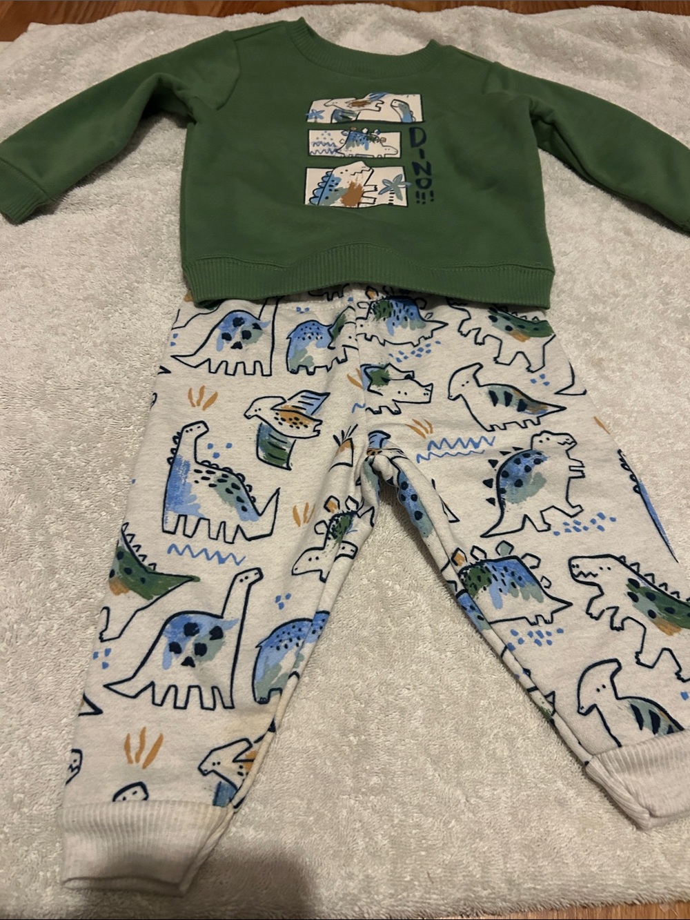 Green Dino Print Kids Jumpsuit Set